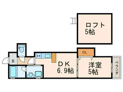 クレアトゥール戸畑(1DK/2階)の間取り写真