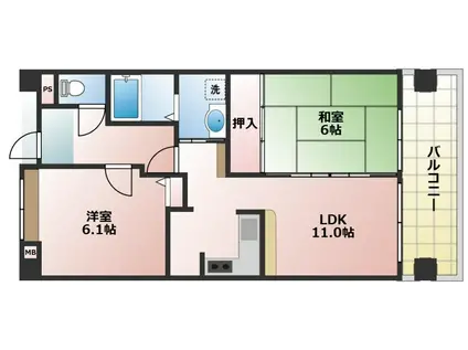 プレステージ西明石III(2LDK/9階)の間取り写真