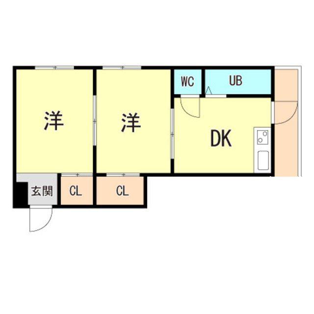 駒ヶ林シーサイドハイツ(2DK/2階)の間取り写真