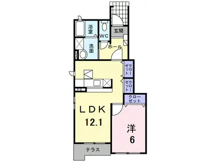 プレジールB(1LDK/1階)の間取り写真