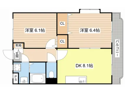 ユーミーアズール(2DK/2階)の間取り写真