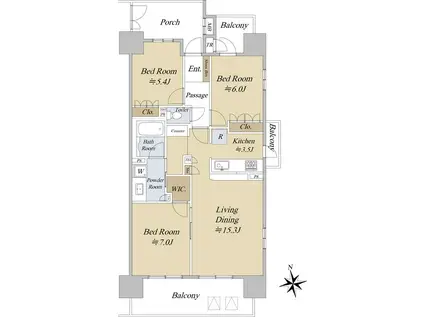 ザ・マリンスクエア(3LDK/2階)の間取り写真