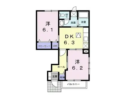 オーブリ-M II(2DK/1階)の間取り写真