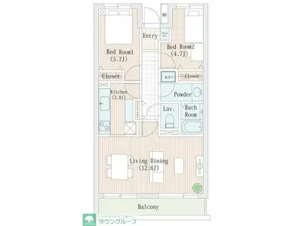 LANAI GRACE 国立(2LDK/1階)の間取り写真