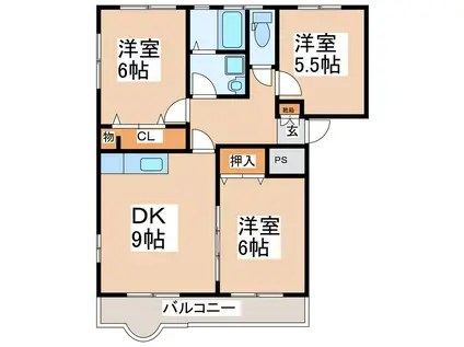 グリーン・エコーズ(3DK/2階)の間取り写真