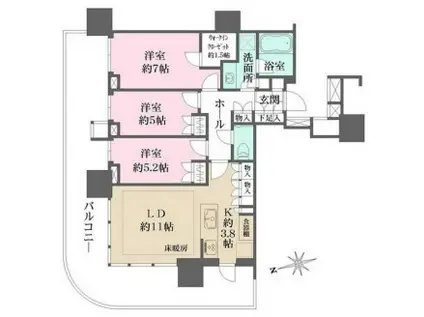 HARUMIFLAG SKYDUO SUNVILLAGE T棟(3LDK/8階)の間取り写真
