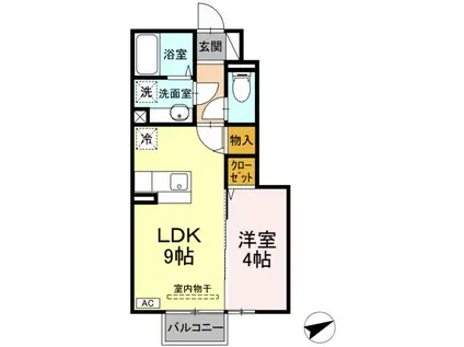 京王線 武蔵野台駅 徒歩4分 2階建 築20年(1LDK/1階)の間取り写真