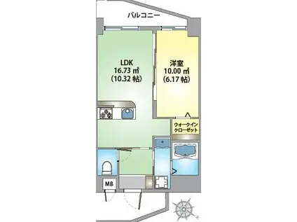 沖縄県沖縄市 8階建 築8年(1LDK/6階)の間取り写真