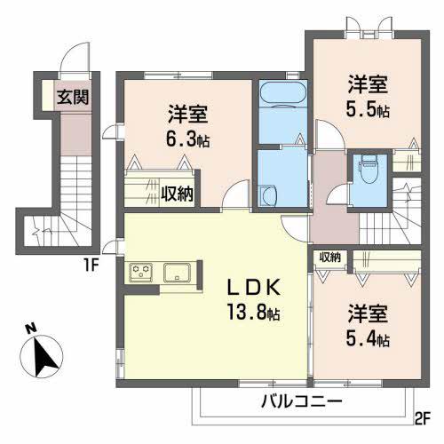 アルカ・フトーラ A棟(3LDK/2階)の間取り写真