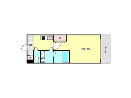 メッセージ九条(1K/6階)の間取り写真