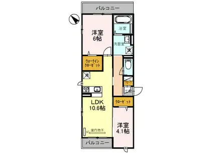 ニューナイン(2LDK/3階)の間取り写真