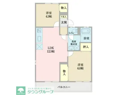 スカイハイツB(2LDK/1階)の間取り写真