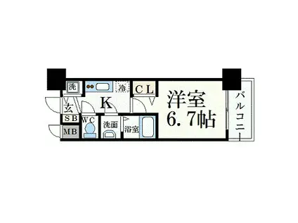 プレサンス丸の内流雅(1K/6階)の間取り写真