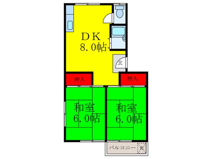 光荘(2DK/2階)の間取り写真