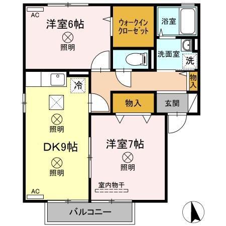 コンフォート A棟(2DK/1階)の間取り写真