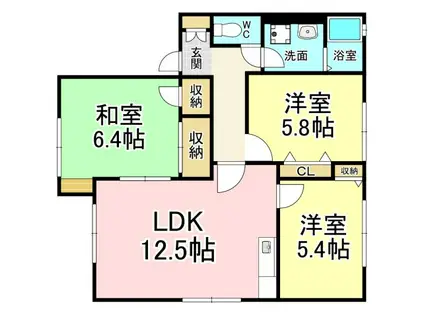 ディアス本城 B棟(3LDK/2階)の間取り写真