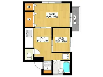 マンション宍戸(2DK/2階)の間取り写真