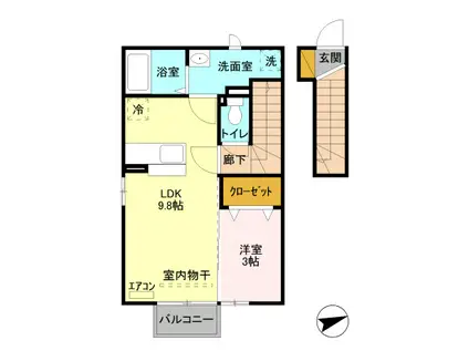 グランメール(1LDK/2階)の間取り写真