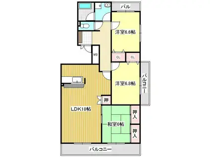 マンションアザレアC(3LDK/1階)の間取り写真