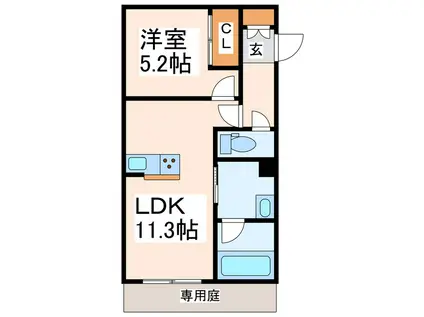 CARREFOUR菊陽(1LDK/1階)の間取り写真