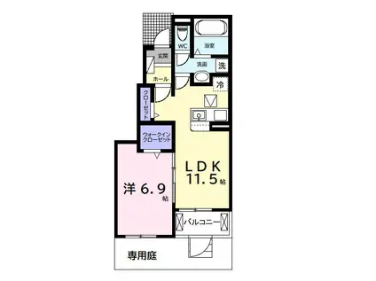 今津朝山アパートII(1LDK/1階)の間取り写真