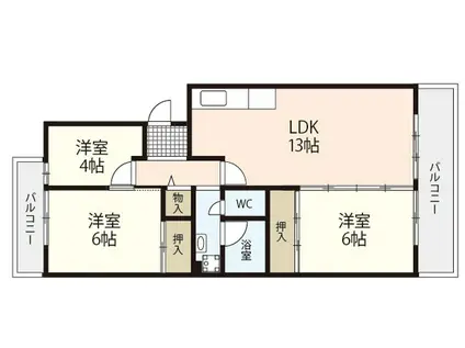 鈴が峰第5団地 6号棟(3LDK/4階)の間取り写真