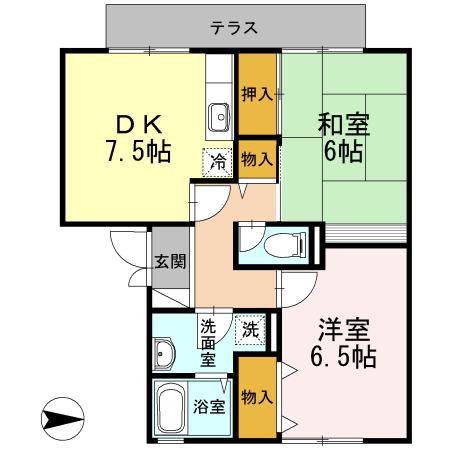 グリーンハウス新伊丹(2DK/1階)の間取り写真