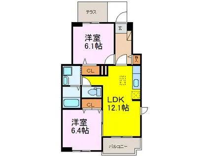 セレスティーノ(2LDK/1階)の間取り写真