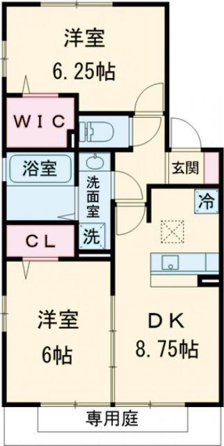 ウィステリアA(2DK/1階)の間取り写真