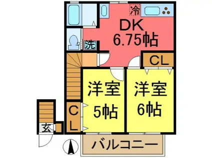 EVING(2DK/2階)の間取り写真