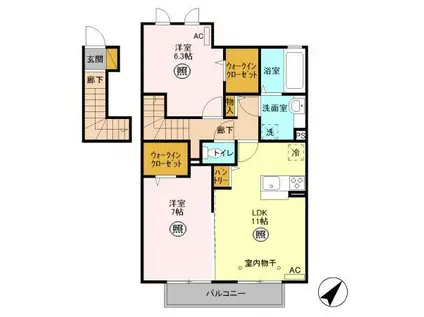 D-ROOMヘルシーホーム THE 2ND202(2LDK/2階)の間取り写真