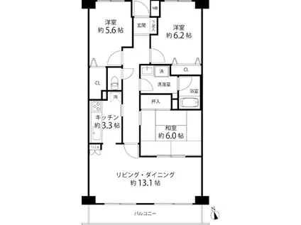 ティーズ ガーデン横浜岸根公園(3LDK/2階)の間取り写真