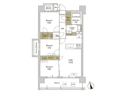 RJRプレシア川口(3LDK/2階)の間取り写真