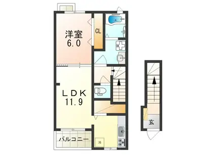 エレガントハーモニーIV番館(1LDK/2階)の間取り写真