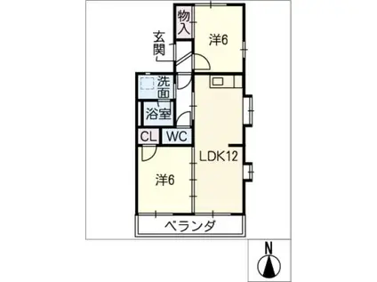 尾崎山ハウスB棟(2LDK/2階)の間取り写真