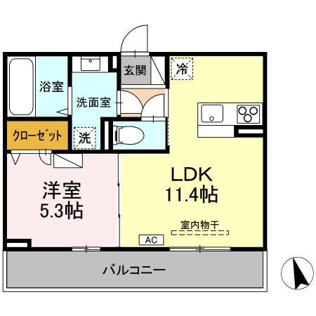 スカイハイ天神町(1LDK/3階)の間取り写真