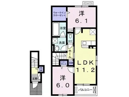 フォレストガーデンヒルズB(2LDK/2階)の間取り写真