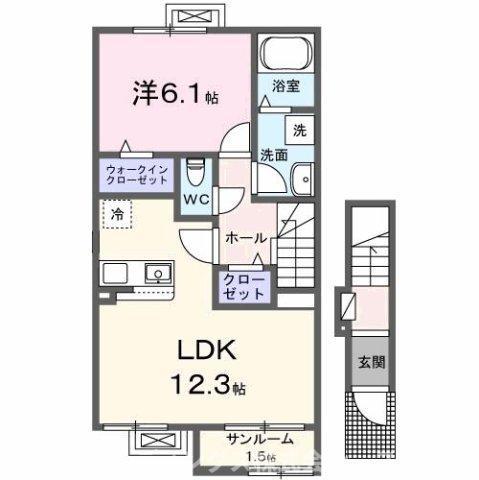 ル シエル(1LDK/2階)の間取り写真