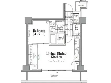 ONE ROOF FLAT TSUKISHIMA 旧パークハビオ月島(1LDK/3階)の間取り写真