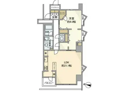 ワールドシティタワーズブリーズタワー(1LDK/16階)の間取り写真