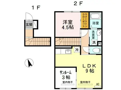 ボヌール(1LDK/2階)の間取り写真