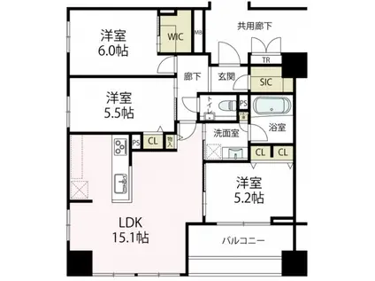 ディアスタ横濱中央(3LDK/9階)の間取り写真