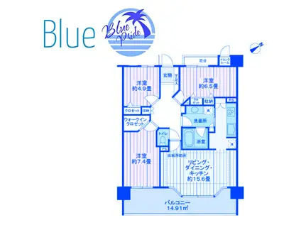 ライオンズヴィアーレ港北ニュータウン(3LDK/7階)の間取り写真