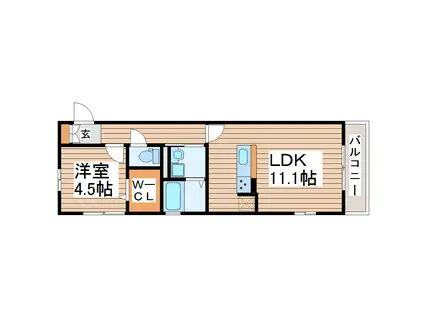 ボヌール SA(1LDK/1階)の間取り写真