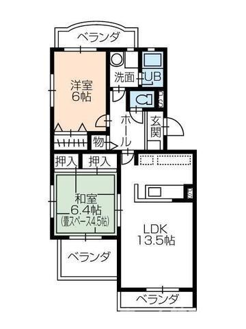 グランディーナ 壱番館(2LDK/2階)の間取り写真