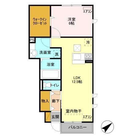 テラス丘の上A(1LDK/1階)の間取り写真