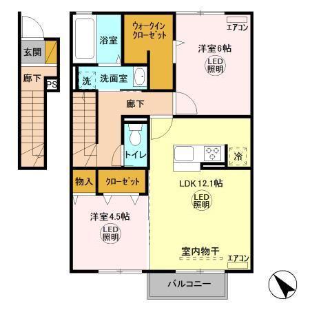 ジャルダン・ドゥ・ローズ(2LDK/2階)の間取り写真