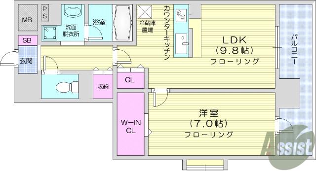 レジディア榴岡 ウエスト棟(1LDK/5階)の間取り写真