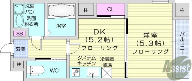 LA DOUCEUR片平(1DK/12階)の間取り写真