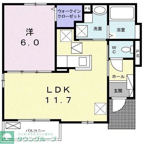 アンソレイエ梶山(1LDK/1階)の間取り写真